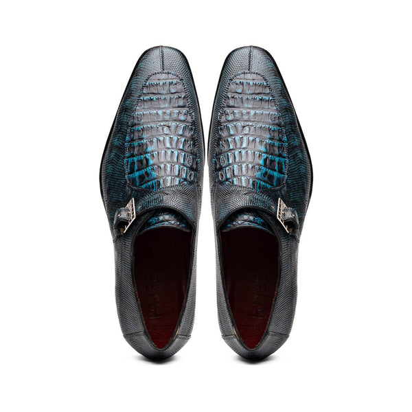 Marco Di Milano Toluca Blue/Black Crocodile & Lizard Monk Strap
