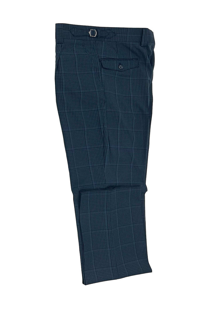 Tiglio Luxe Green and Black Mini Check with Windowpane Semi-Wide Leg Wool Marbella Dress Pants TL3310