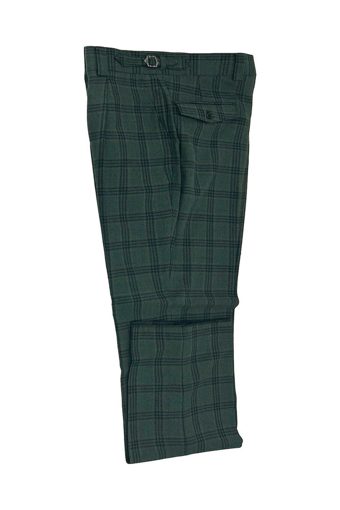 Tiglio Luxe Hunter Green with Black Windowpane Semi-Wide Leg Wool Marbella Dress Pants TL3362
