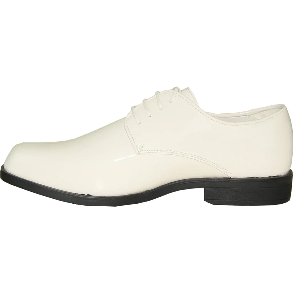Bravo Mens Classic Plain Square Toe Shiny Patent Tuxedo Dress Shoe in Ivory