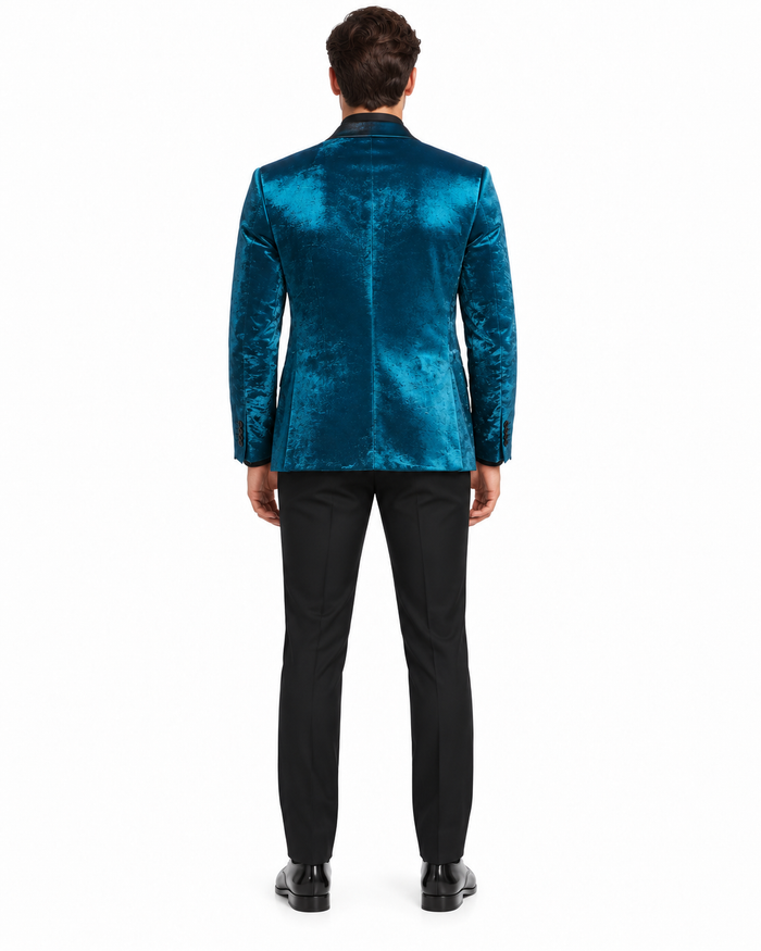 Turquoise Tuxedo Jacket Shiny Slim Fit With Peak Lapel - Blazer