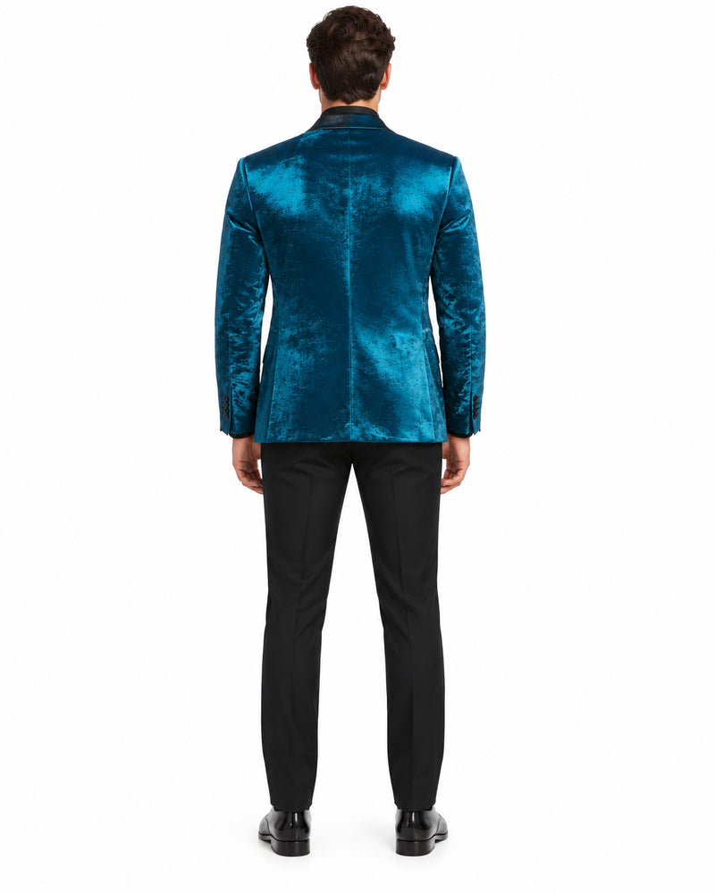 Turquoise Tuxedo Jacket Shiny Slim Fit With Peak Lapel - Blazer