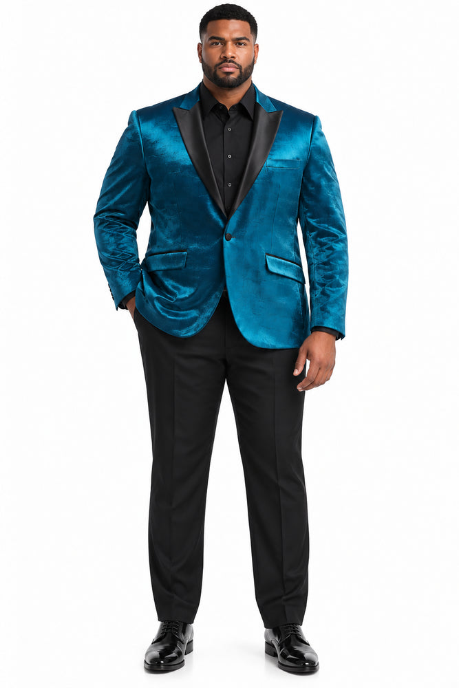 Turquoise Tuxedo Jacket Shiny Slim Fit With Peak Lapel - Blazer
