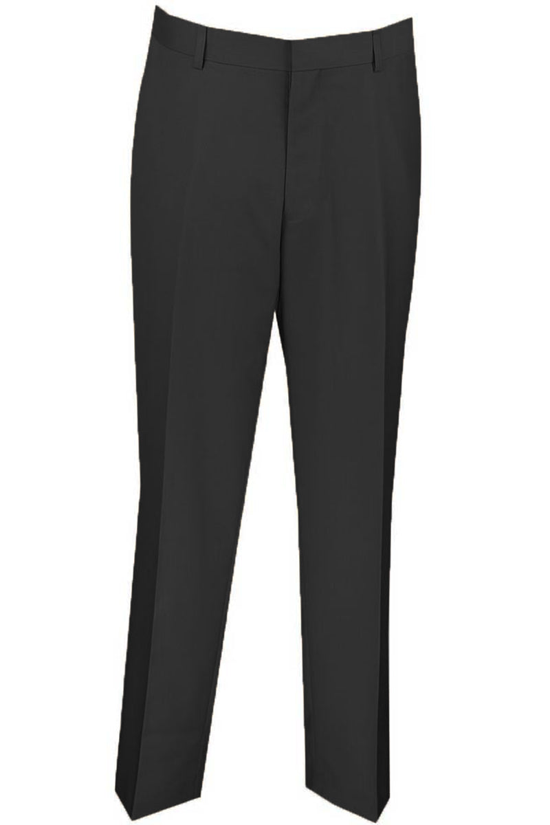 Mens Slim Fit Wool Feel Flat Front Dress Slacks in Black — Menssuitsatlanta
