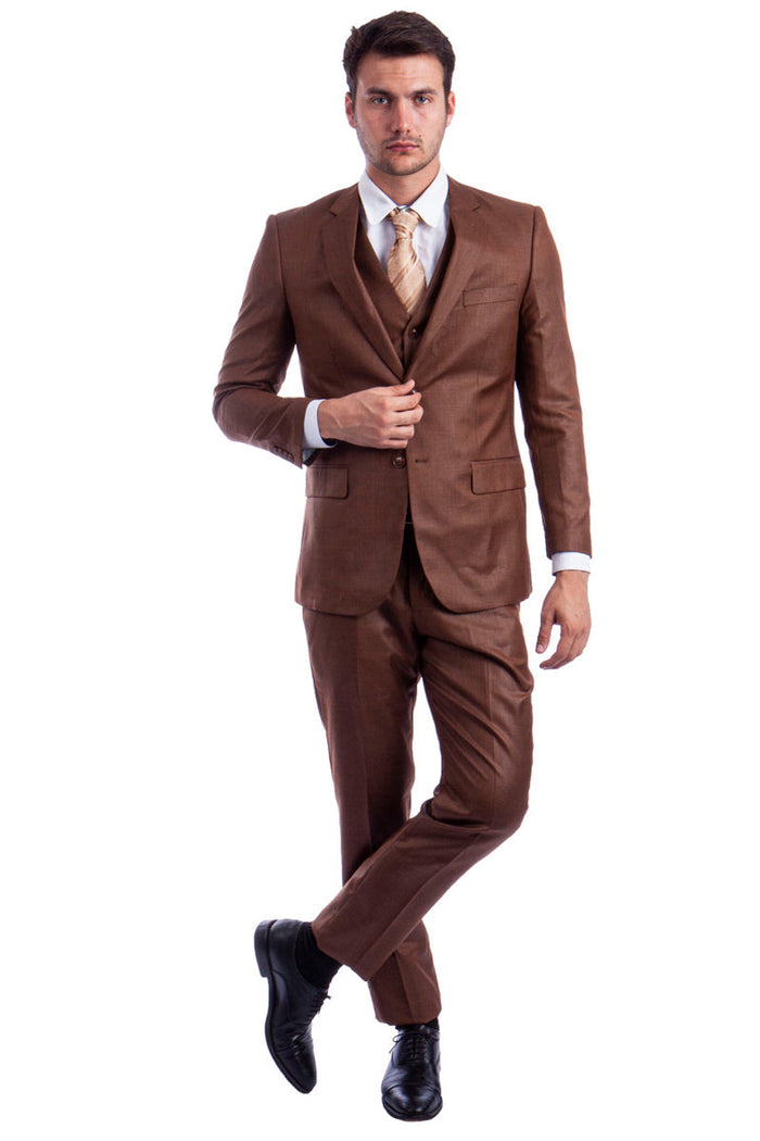 Men's Cognac Sharkskin Suit by Tazzio Suits