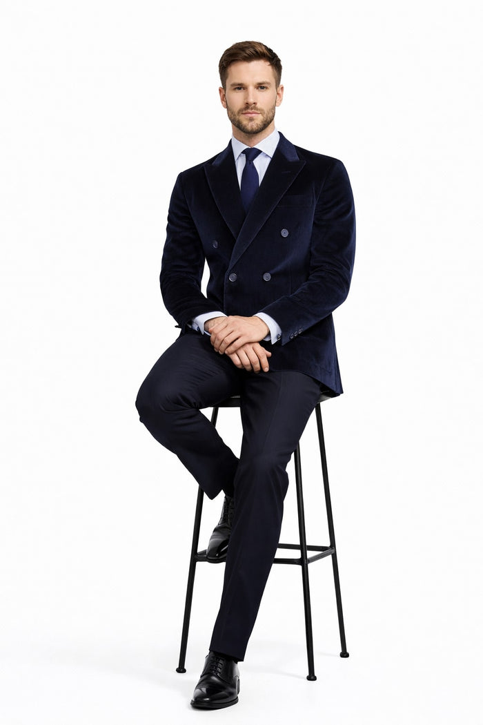 Men's Velvet Dark Navy Blue Blazer - Sport Coat For Men