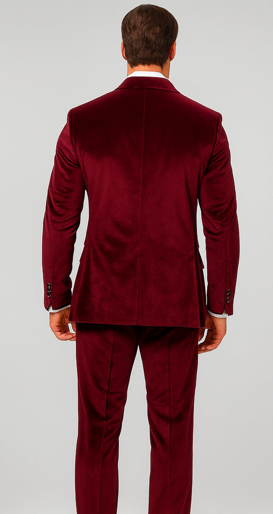Velvet Suits - Double Breasted Suits - Slim Fit Suit Burgundy