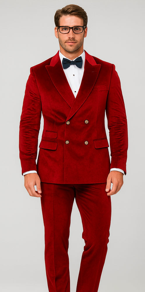 Velvet Suits - Double Breasted Suits - Slim Fit Suit Burgundy