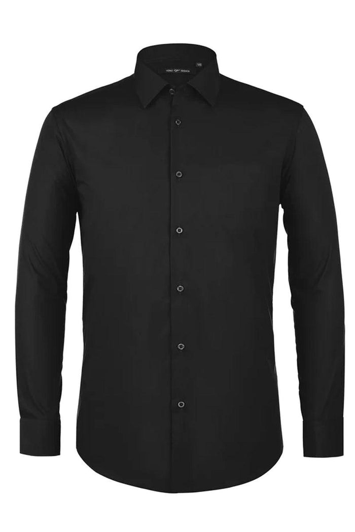 Verno Men's Slim Fit Black Dress Shirt with Spread Collar - Elegant Mensattire