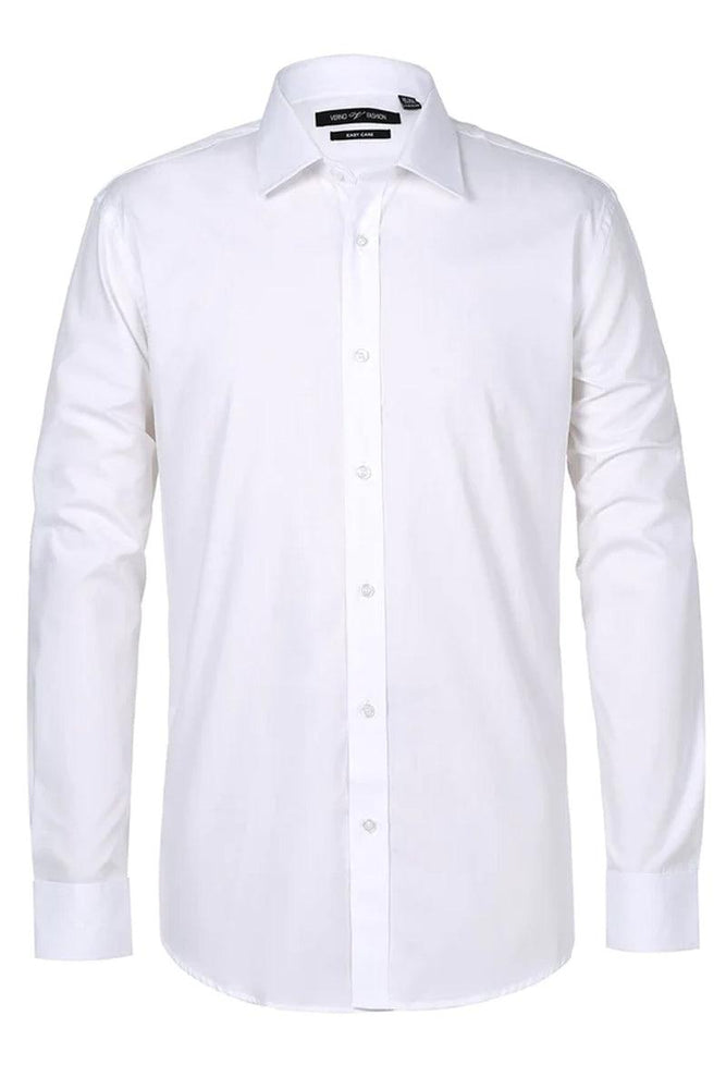 Verno White Men's Slim Fit Dress Shirt, Spread Collar - Elegant Mensattire