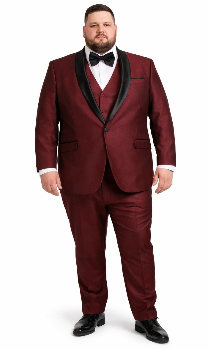 Luxury Burgundy Shawl Lapel Tuxedo – Versailles 1-Button 3-Piece Suit