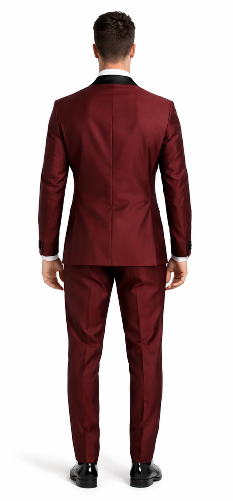 Luxury Burgundy Shawl Lapel Tuxedo – Versailles 1-Button 3-Piece Suit