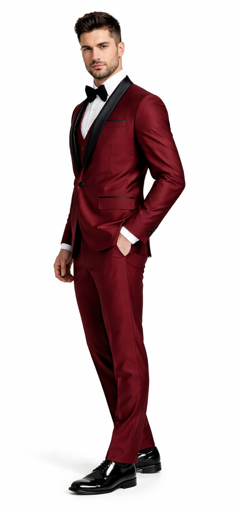 Luxury Burgundy Shawl Lapel Tuxedo – Versailles 1-Button 3-Piece Suit