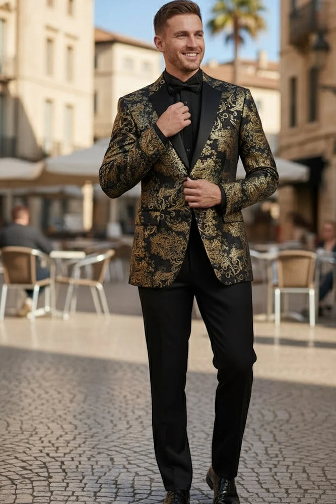 Posh Paisley Velvet Black and Gold Tuxedo Jacket