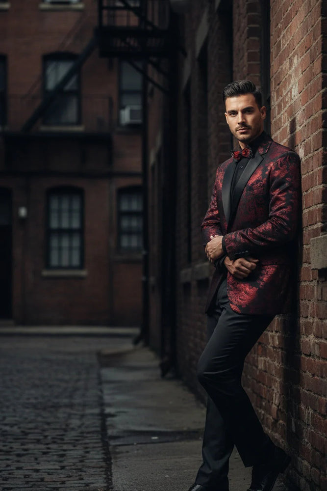 Posh Paisley Velvet Red Tuxedo Jacket
