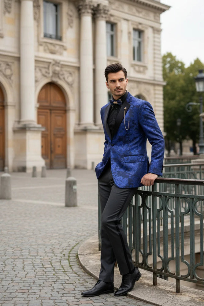 Posh Paisley Velvet Royal Blue Tuxedo Jacket