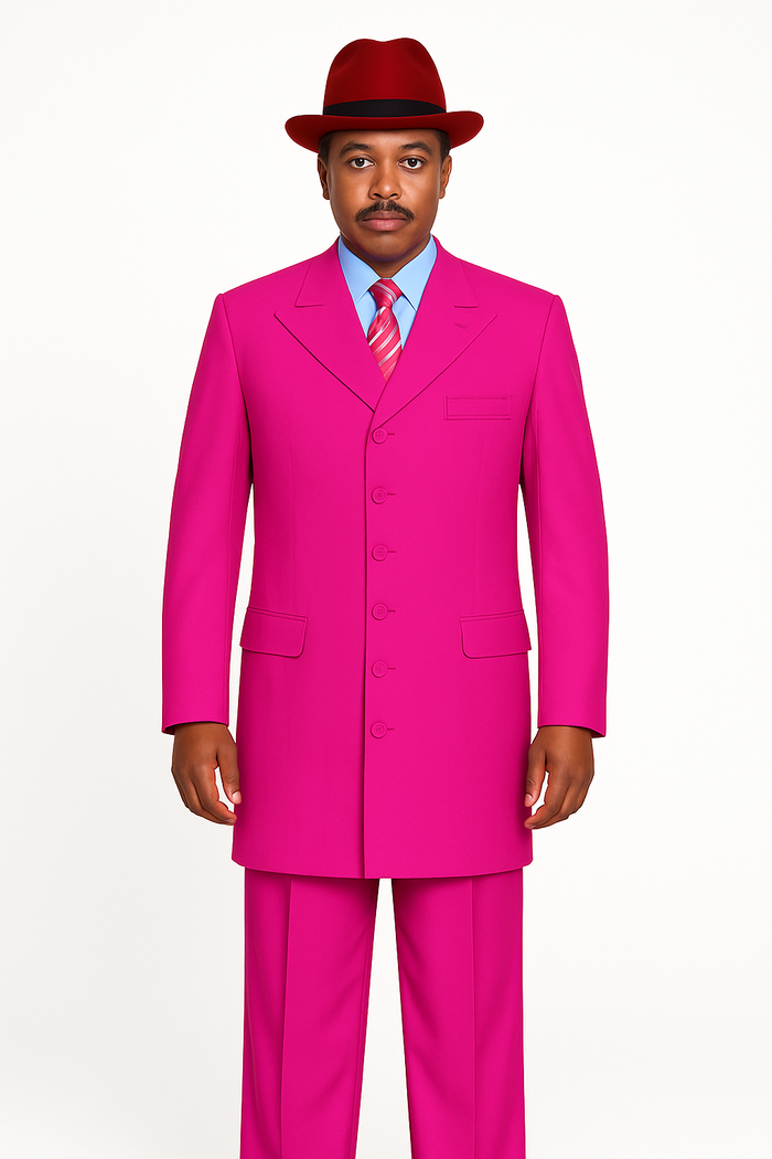 "Classic Men's Pink Zoot Suit - 2PC Long Fashion Ensemble"