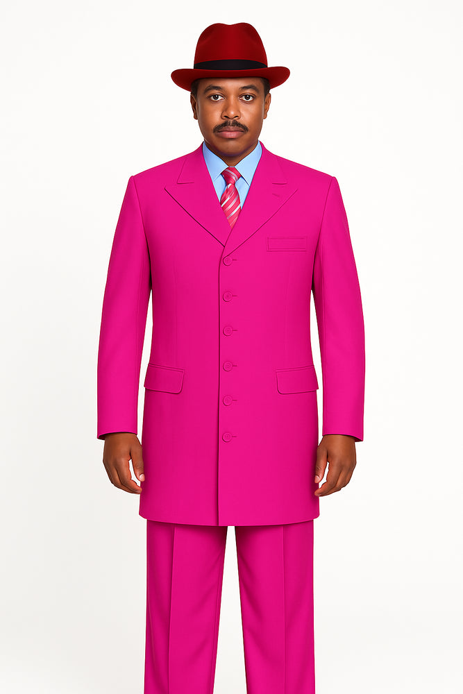 "Classic Men's Pink Zoot Suit - 2PC Long Fashion Ensemble"