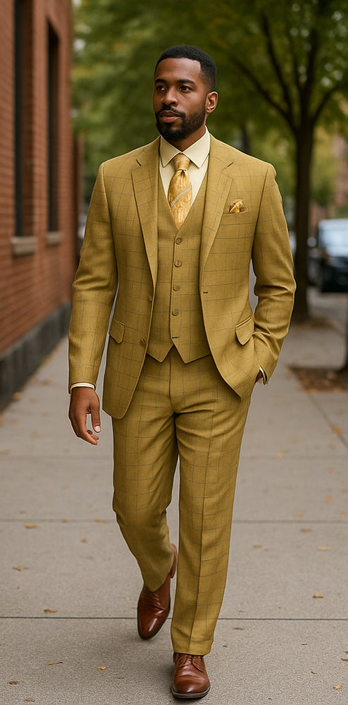 1920s Vintage Suits Patterns Checkered Suit Tan