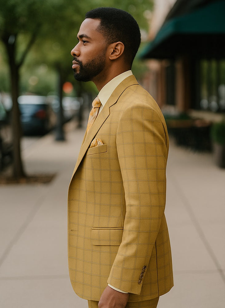 1920s Vintage Suits Patterns Checkered Suit Tan