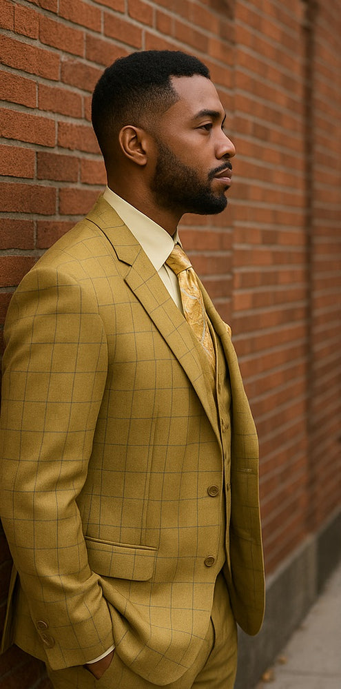 1920s Vintage Suits Patterns Checkered Suit Tan