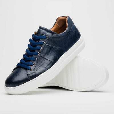 Zelli Vivo Tumbled Calfskin Sneakers in Navy with Contrast Soles