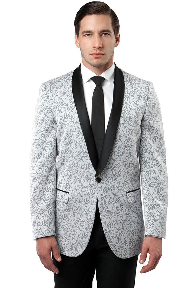 Men's Silver Grey Paisley Tuxedo Jacket by Tazzio Suits