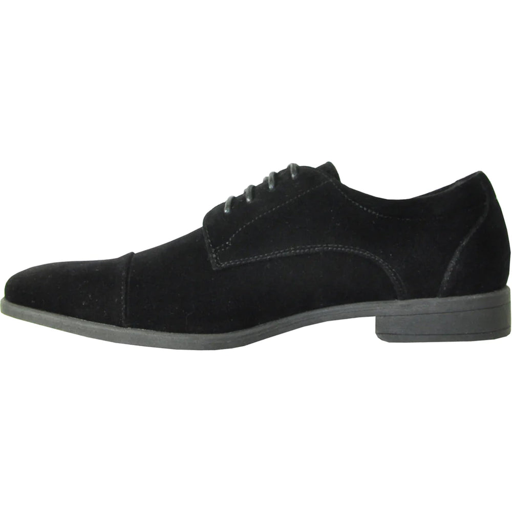 Bravo Mens Formal Suede Style Wedding & Prom Cap Toe Dress Shoe in Black