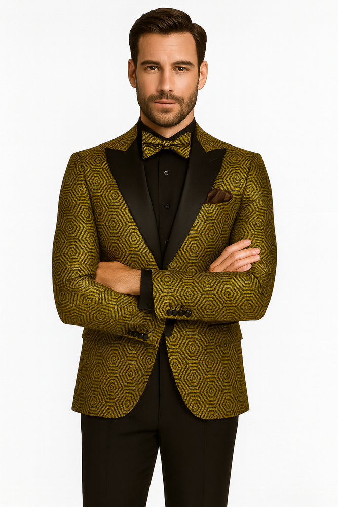 Prom 2025 Suit - Gold - Paisley Floral Tuxedo - Wedding Groom Suit