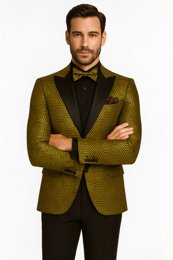 Prom 2025 Suit - Gold - Paisley Floral Tuxedo - Wedding Groom Suit
