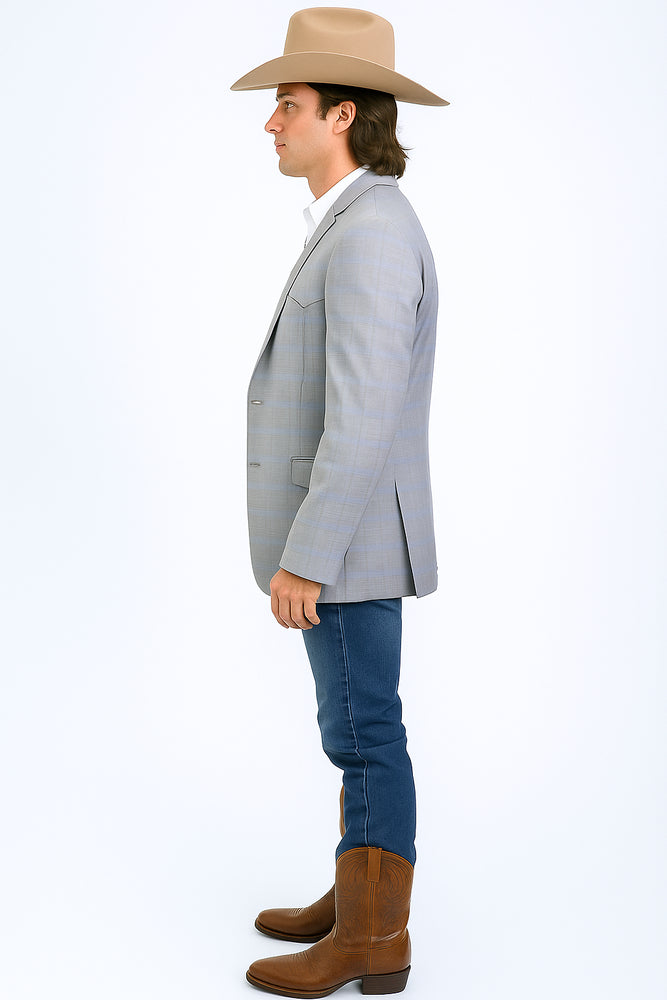 Western Blazer - Saco Para Hombre - Mens Double Button Western Grey Blazer