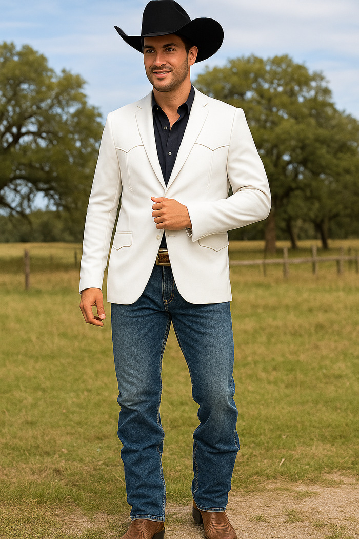 Western Blazer - Saco Para Hombre -Mens Double Button Western White Blazer
