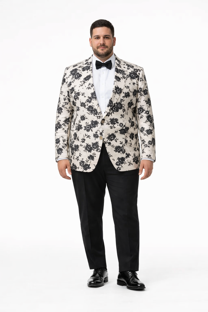 White and Black Floral Blazer - Dinner Jacket - Sport Coat - Linen Blazer
