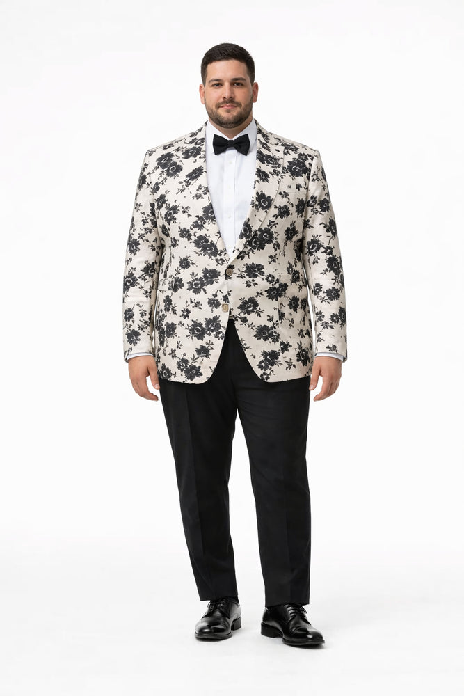 White and Black Floral Blazer - Dinner Jacket - Sport Coat - Linen Blazer