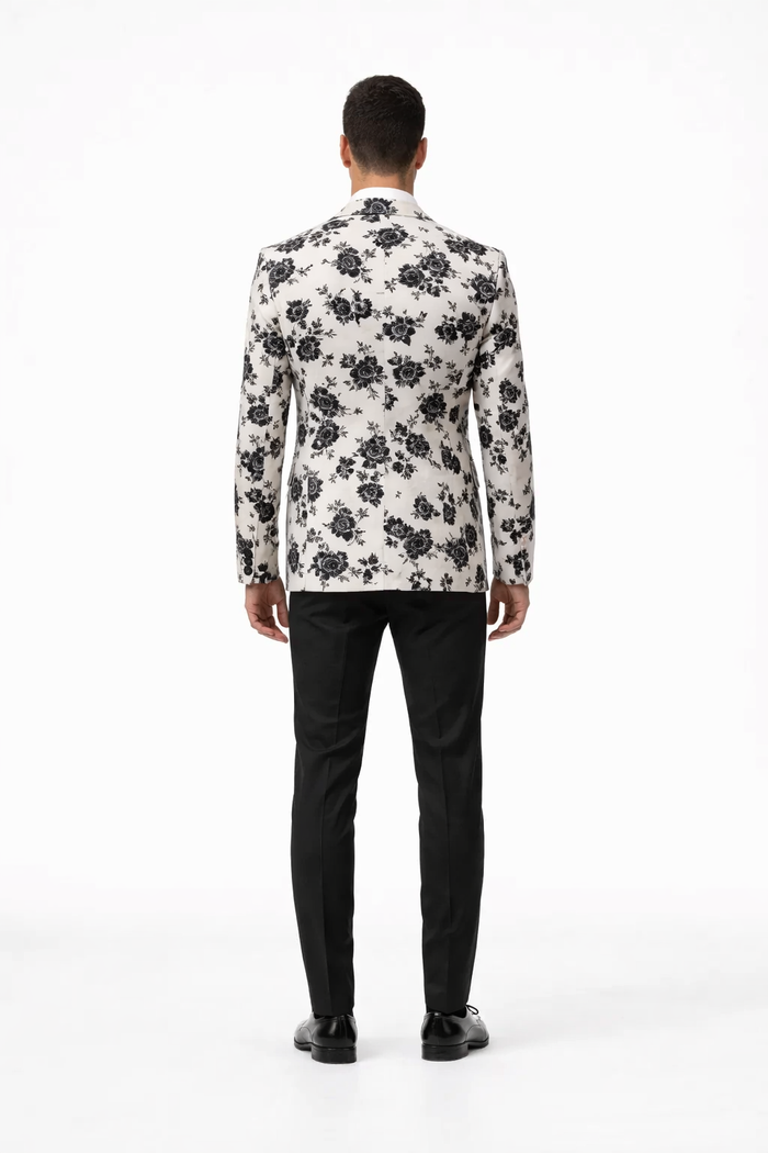 White and Black Floral Blazer - Dinner Jacket - Sport Coat - Linen Blazer