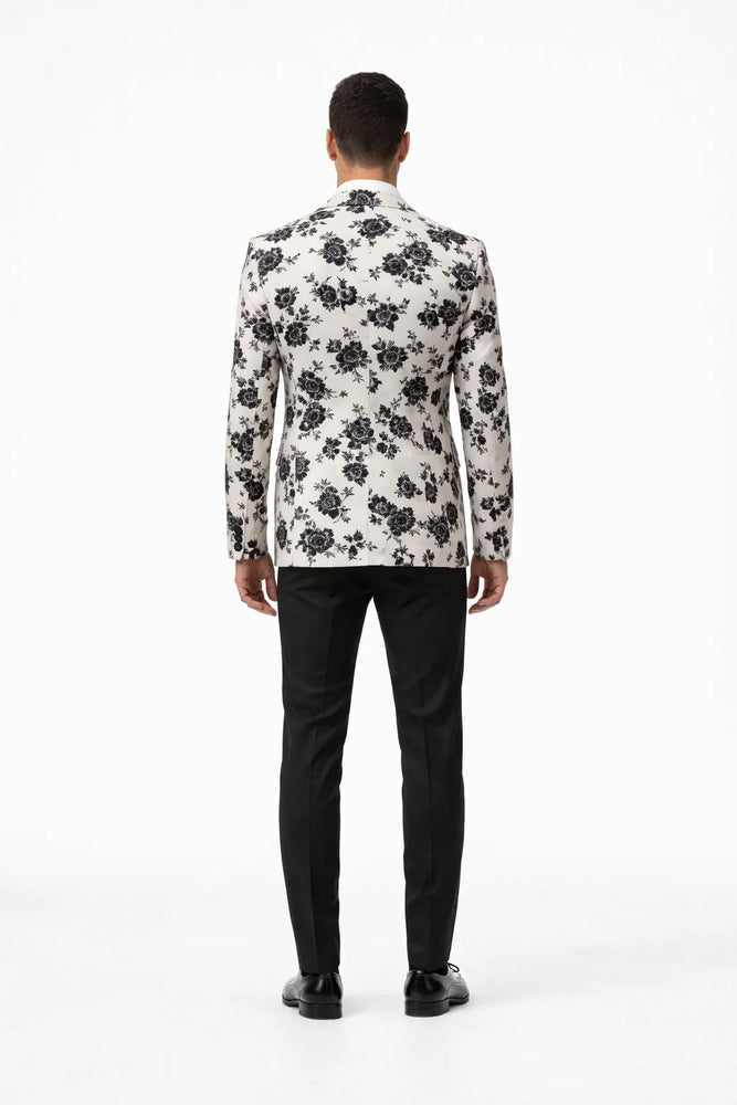 White and Black Floral Blazer - Dinner Jacket - Sport Coat - Linen Blazer