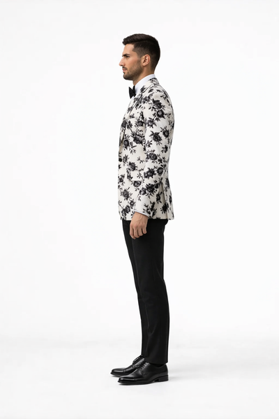 White and Black Floral Blazer - Dinner Jacket - Sport Coat - Linen Blazer