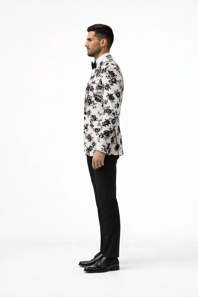 White and Black Floral Blazer - Dinner Jacket - Sport Coat - Linen Blazer