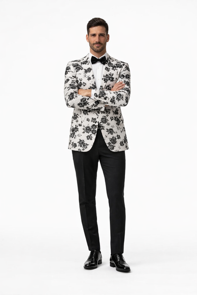 White and Black Floral Blazer - Dinner Jacket - Sport Coat - Linen Blazer