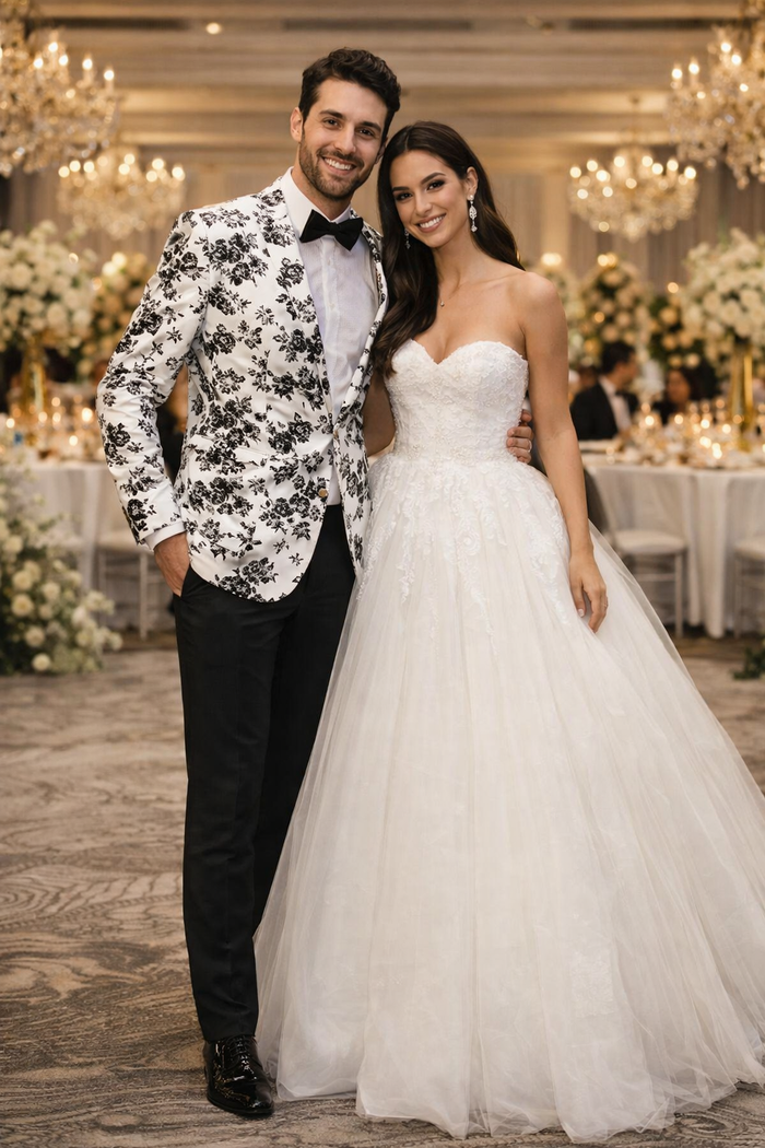 White and Black Floral Blazer - Dinner Jacket - Sport Coat - Linen Blazer