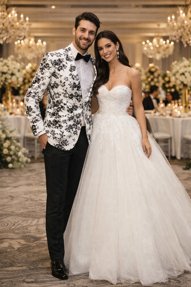 White and Black Floral Blazer - Dinner Jacket - Sport Coat - Linen Blazer