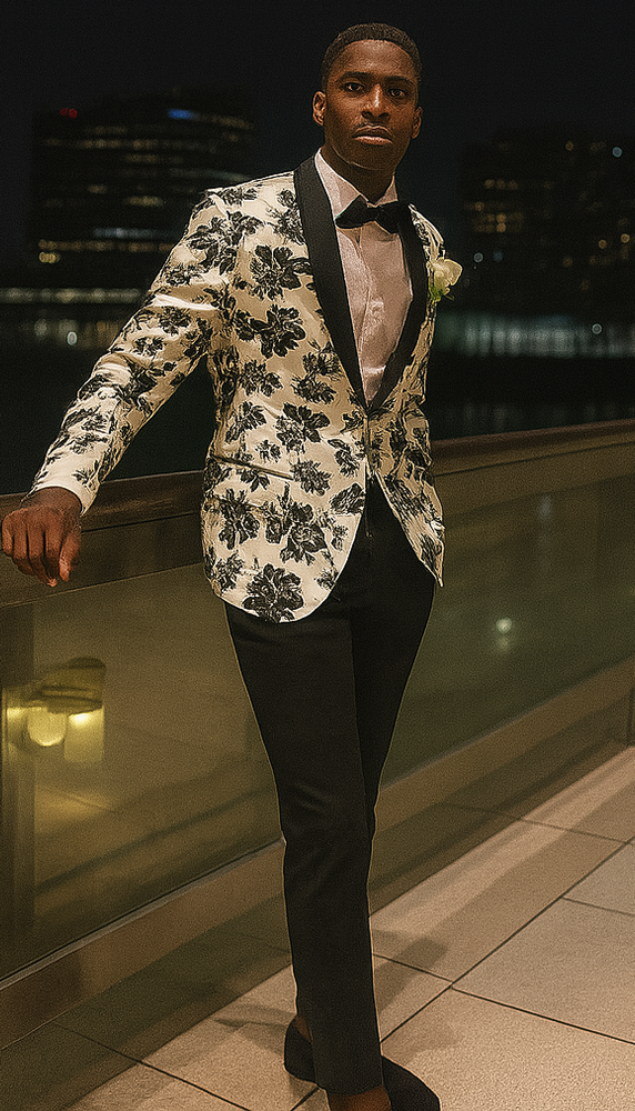 White and Black Floral Blazer - Dinner Jacket - Sport Coat - Linen Blazer
