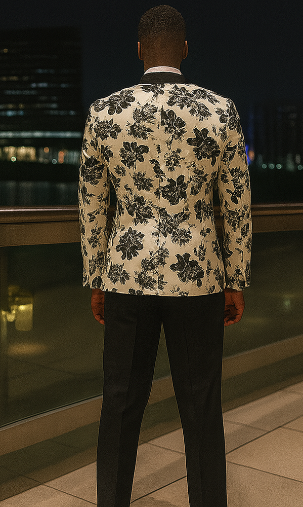 White and Black Floral Blazer - Dinner Jacket - Sport Coat - Linen Blazer