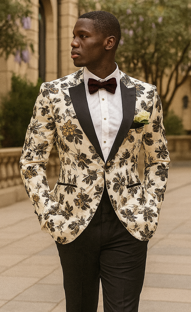 White and Black Floral Blazer - Dinner Jacket - Sport Coat - Linen Blazer