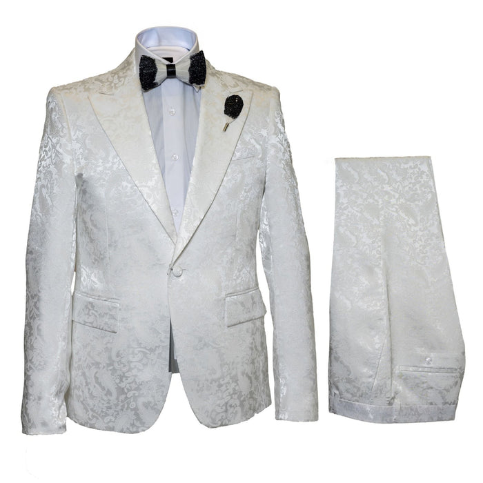 White Royale Brocade 3-Piece Imperial Gala Suit