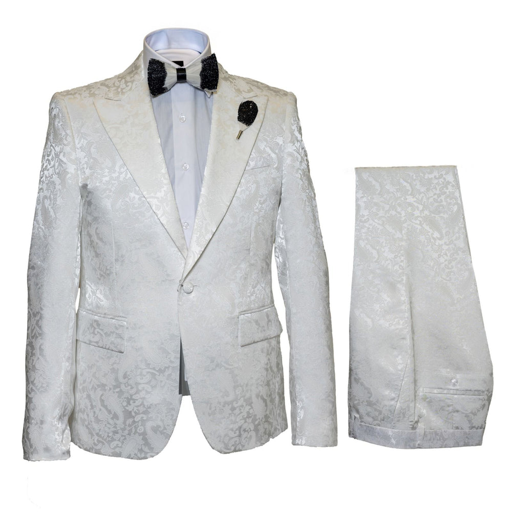 White Royale Brocade 3-Piece Imperial Gala Suit