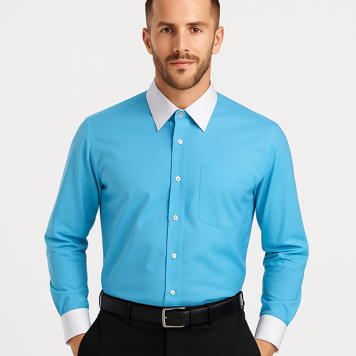Classic Stylish Fashionable -White Collar Two Toned Contrast white collars Multi-color Men's Dress Shirt
