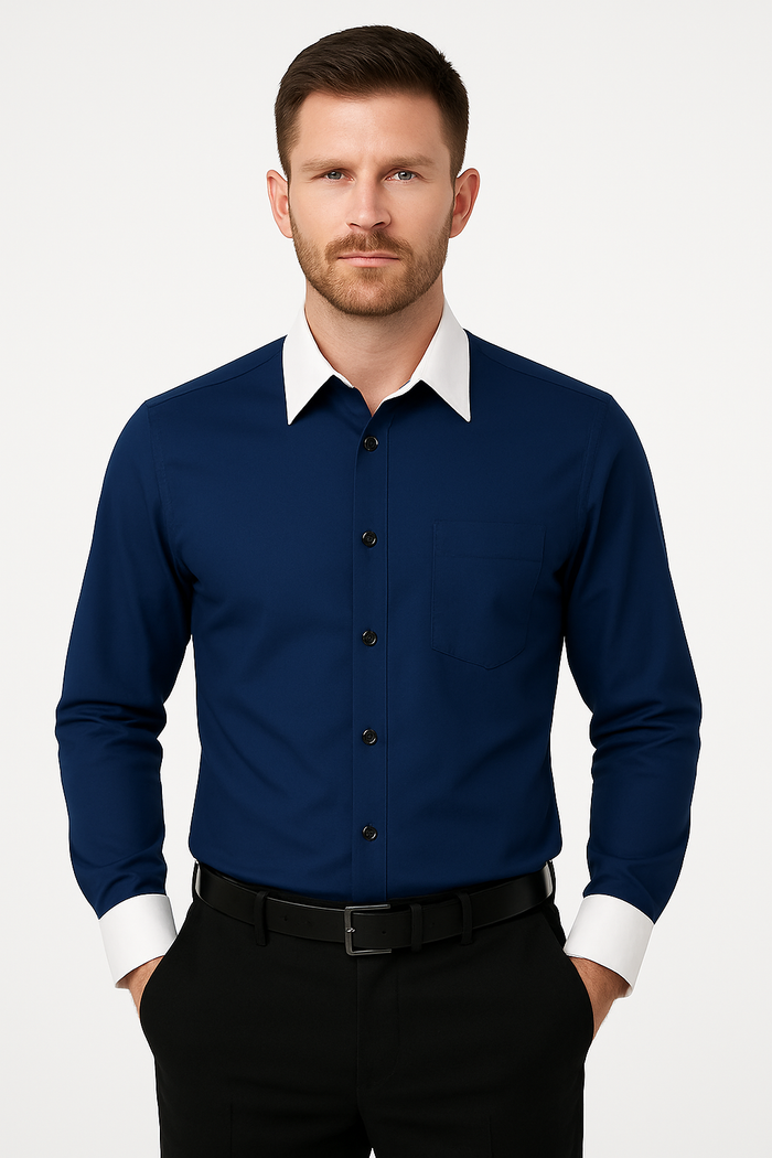 Classic Stylish Fashionable -White Collar Two Toned Contrast white collars Multi-color Men's Dress Shirt