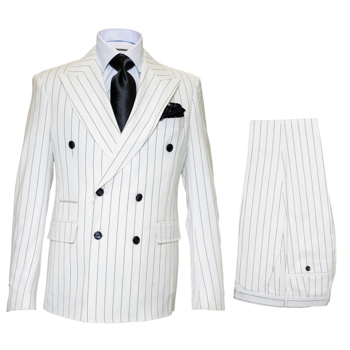 Rossiman Imperial White Double-Breasted Pinstripe Three-Piece Suit