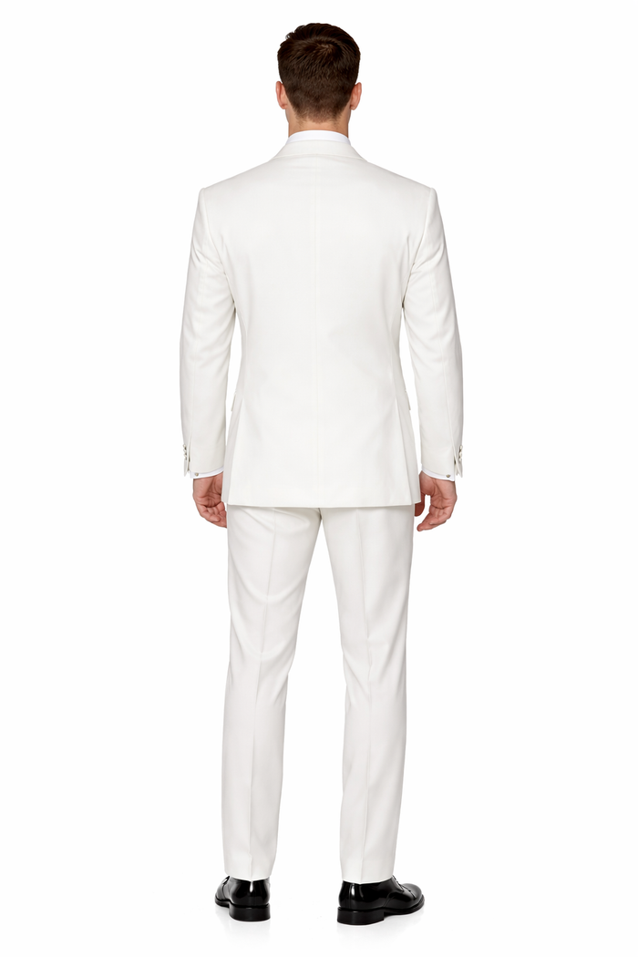 White Men's Tuxedo 2 Buttons Tuxedo Suit + Black Vest + Tuxedo Shirt & Bow Tie Package Combo ~ Combination